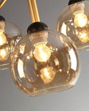 9 Light Gold Black Amber Glass Chandelier Ceiling Hanging Lights - Warm White - Chandelier