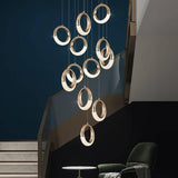 9-LIGHT LED CRYSTAL RING DOUBLE HEIGHT STAIR CHANDELIER - WARM WHITE - Chandelier