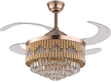 Crystal Ceiling Fan Chandelier Luxury 42 Inch Gold Retractable Light LED 3 Color Setting Control-Remote - Warm White - Chandelier
