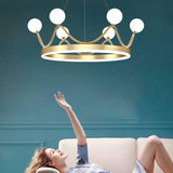 Gold Crown 6 Glass Ball LED Chandelier Pendant Light Hanging Suspension Lamp - Warm White - Chandelier