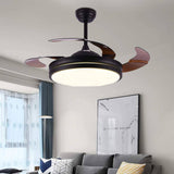 Invisible Black Ceiling Fan Chandelier with Remote Control 4 Retractable ABS Blades - Warm White - Chandelier