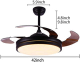 Invisible Black Ceiling Fan Chandelier with Remote Control 4 Retractable ABS Blades - Warm White - Chandelier