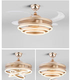 Invisible Golden Rings Ceiling Fan Chandelier with Remote Control 4 Retractable ABS Blades - Warm White - Chandelier