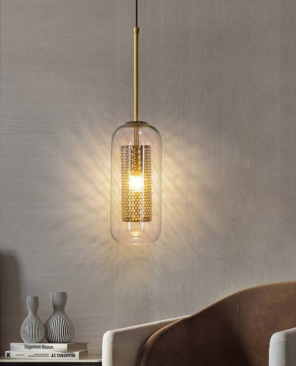 LED Long Gold Transparent Glass Pendant Lamp Ceiling Light - Warm White - Chandelier