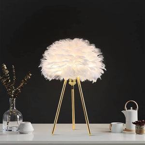 Desk Table Lamp with Feather Shade Gold Base for Home and Office Use - Warm White - Desk Lamp