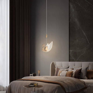 LED  Gold Swan Bedside Hanging Pendant Ceiling Lamp Light Fixture - Warm White - Pendant Lamp
