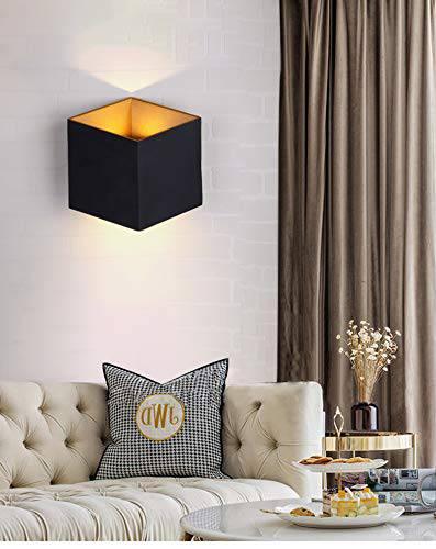 6W Led Wall Sconces Light Black Gold Cube Up Down Surface Mounted Outdoor Lamp Up & Down (Warm White) - Wall Light