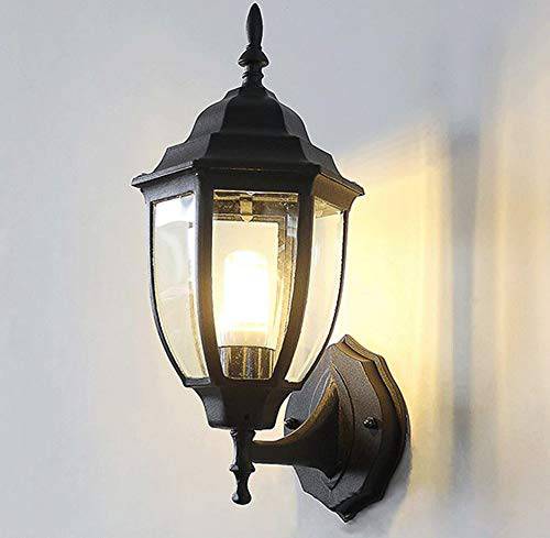 Black Outdoor Wall Light Fixture Exterior Lantern Porch Lights with Water Glass Shade - Warm White - Wall Light
