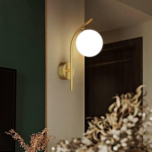 Gold Frosted Glass Ball Wall Light Bent Metal - Gold Warm White - Wall Light