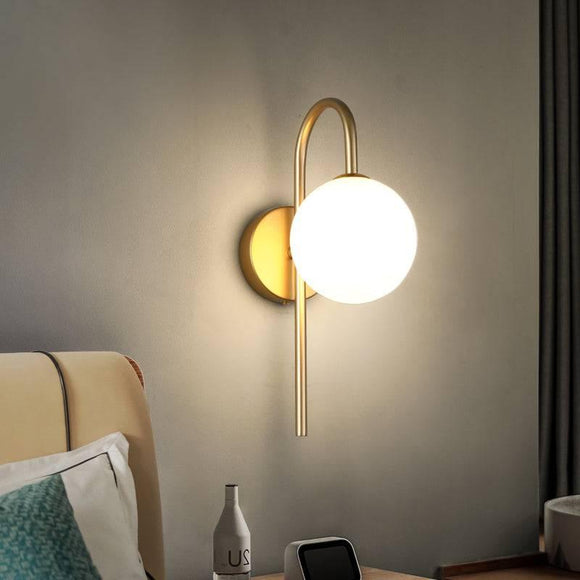 Gold Frosted Glass Ball Wall Light Curved Metal - Gold Warm White - Wall Light