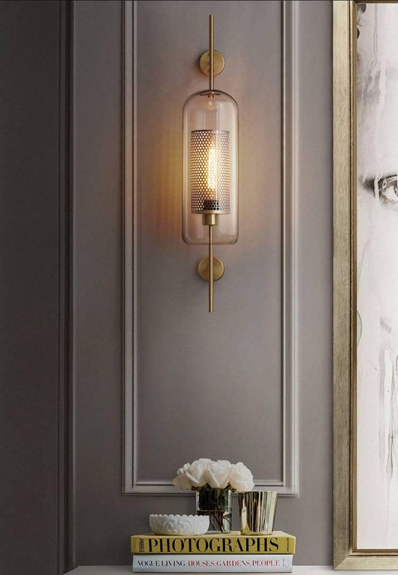 Gold Long Clear Glass Wall Light Copper Metal - Gold Warm White - Wall Light