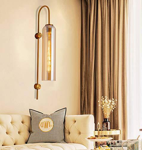 Gold Long Glass Glass Wall Light Modern Copper Metal Bedroom Living Room Cafe Hotel Lighting Wall Light - Gold Warm White - Wall Light