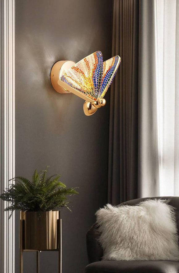 Led Acrylic Multi Color Butterfly Shape Golden Metal Wall Light - Warm White - Wall Light