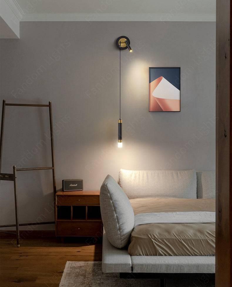 Modern Long Black Gold LED Wall Lamp with Spot for Bedside Bathroom Mi