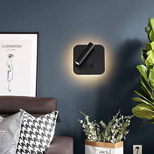 Reading Black SQUARE 3W 6W Strip light bedroom Study living room Sconce Adjustable With Switch Bedside Wall light - WARM WHITE - Wall Light