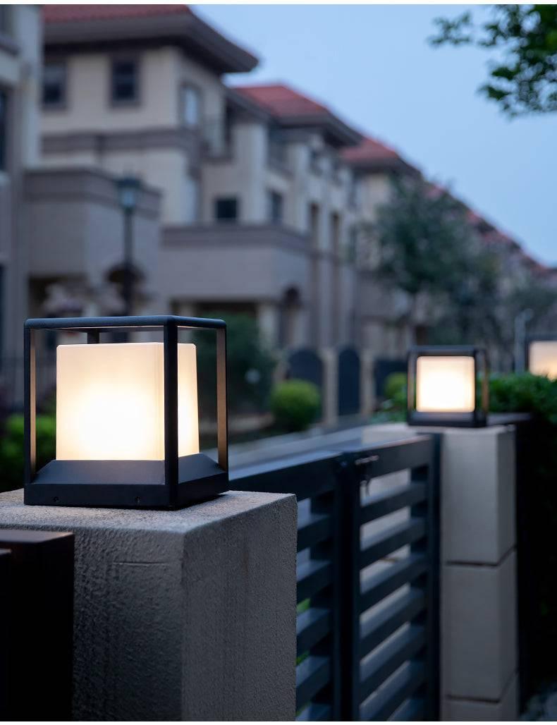 Square Pillar Light Gate Lamp Metal Acrylic E27 Lantern Post E27 Color Black