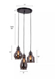 3 Light Smokey Glass Black Brass Plated Metal Chandelier Ceiling Hanging Lights - Warm White